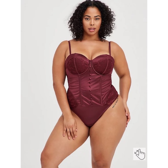 NWT TORRID Lace-Up Corset Bustier - Satin And Lace Burgundy - Picture 3 of 16